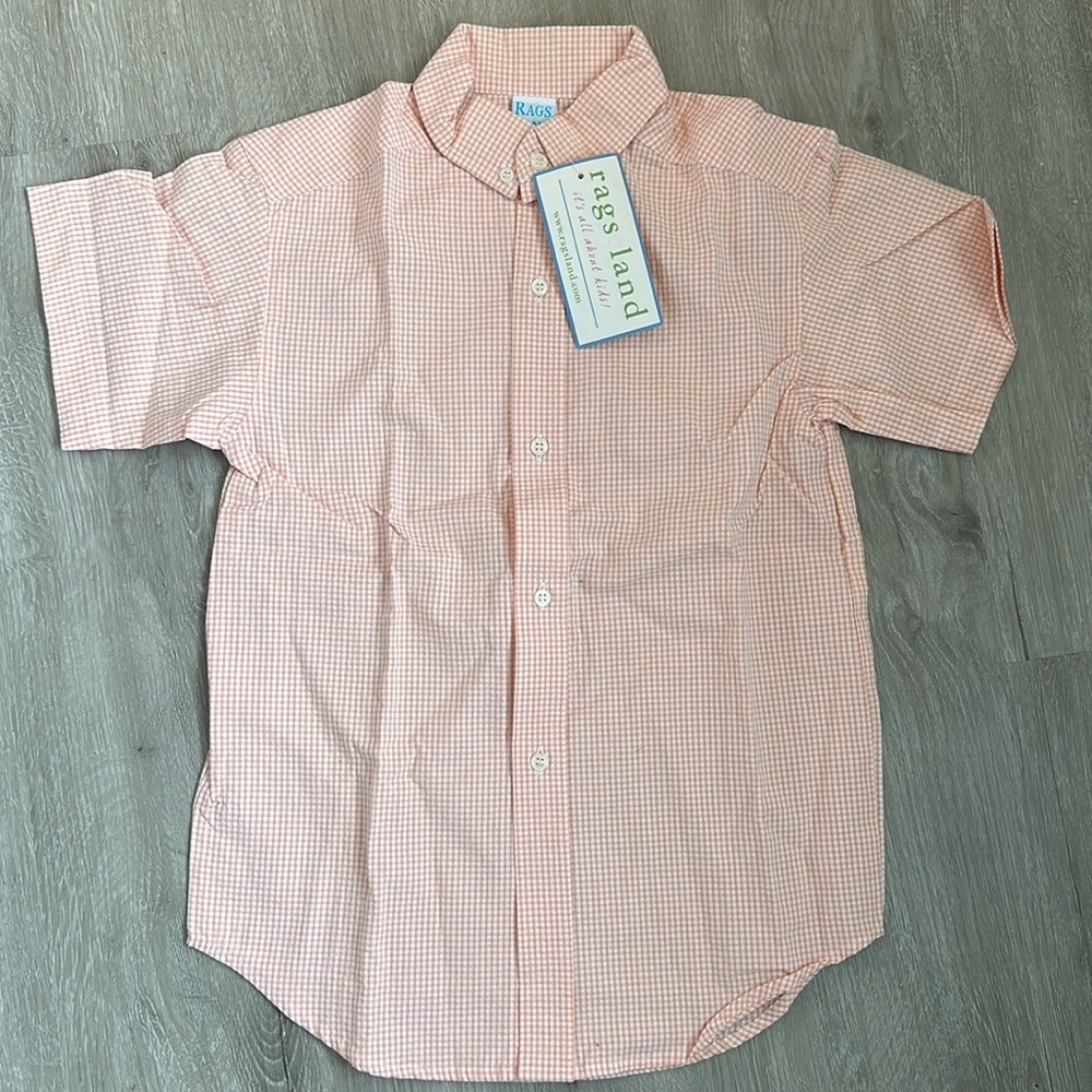 NWT Vintage Rags Land Orange Checkered Button Up Short Sleeve- Boys 7/8